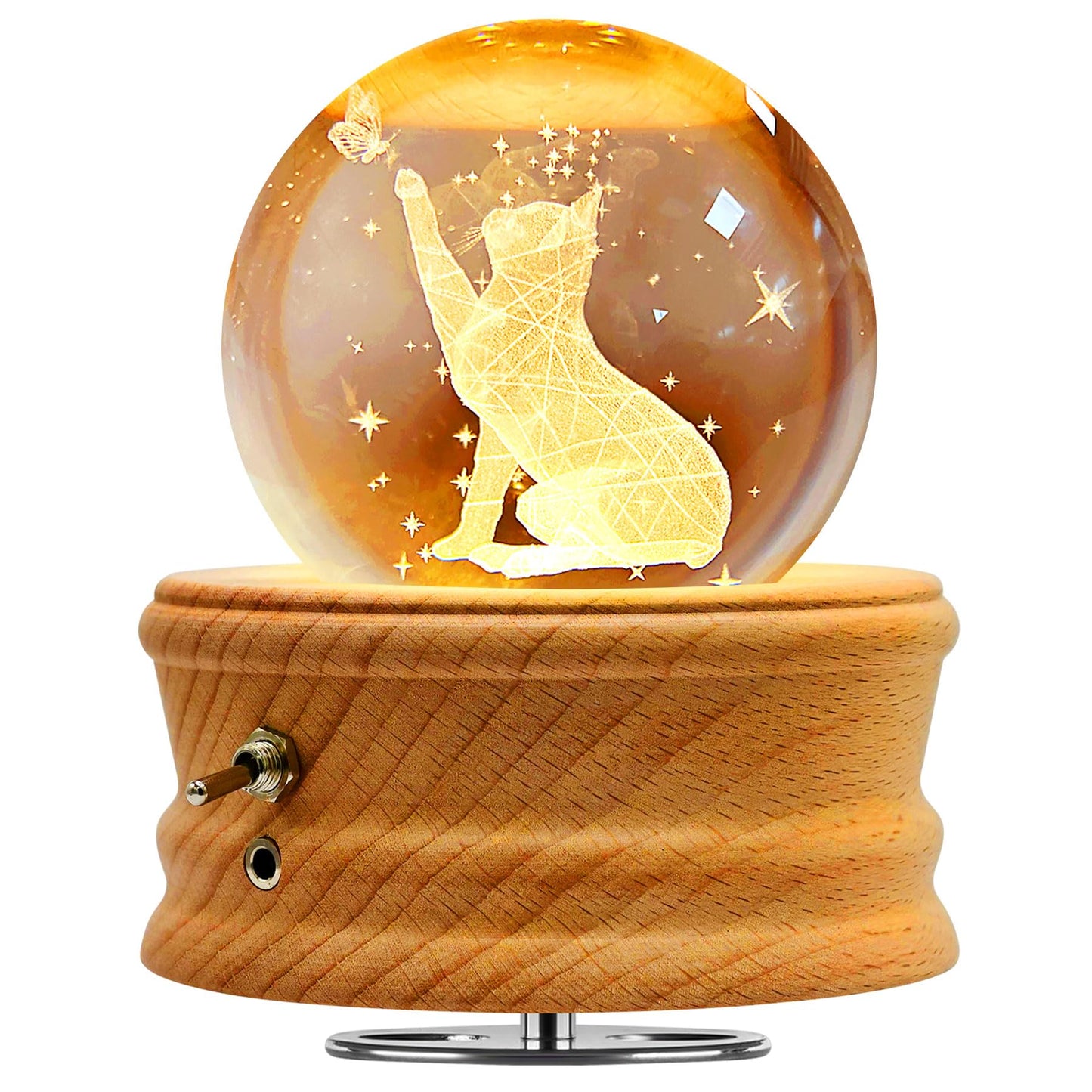 Hwawhin 3D Crystal Ball Music Box with Projection LED Light and Rotating Wooden Base for Christmas, Birthday, Valentine's Day - Music Boxes for Women, Mums and Girls