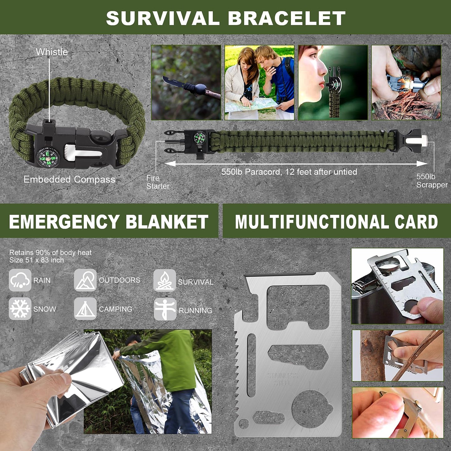Gifts for Men Christmas Dad, Survival Kit, 150 PCS Survival Gear and Supplies Equipment with Trauma Bag, Molle Pouch Emergency Kit for Outdoor Camping, Hunting, Car, Home, Earthquake, Adventures