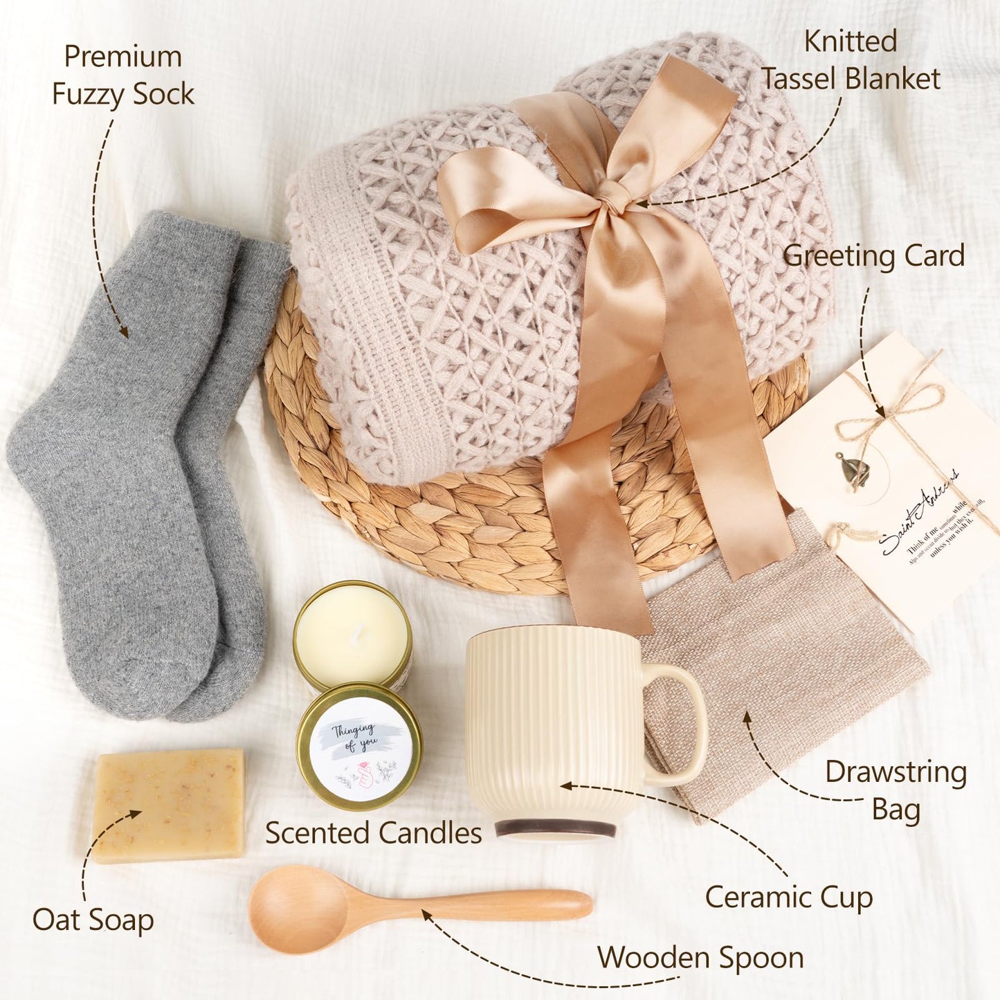 Mothers Day Gifts for Mom, Get Well Soon Gift Basket for Women, Self Care Thinking of You Care Package, Feel Better Relaxing Encouraging Gift for Her Sister Wife Friend Grandma Coworker (Khaki)