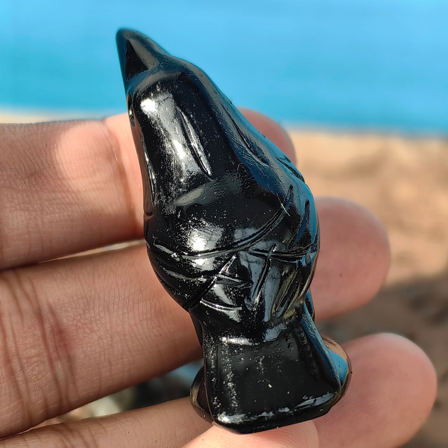 2" Natural Obsidian Flame Stone Crystal Crow Raven Statue Healing Crystal Handmade Sculpture Guardian Pocket Statues Reiki Bird Meditation Office Home Decoration Gift (Flame Stone and Obsidian)