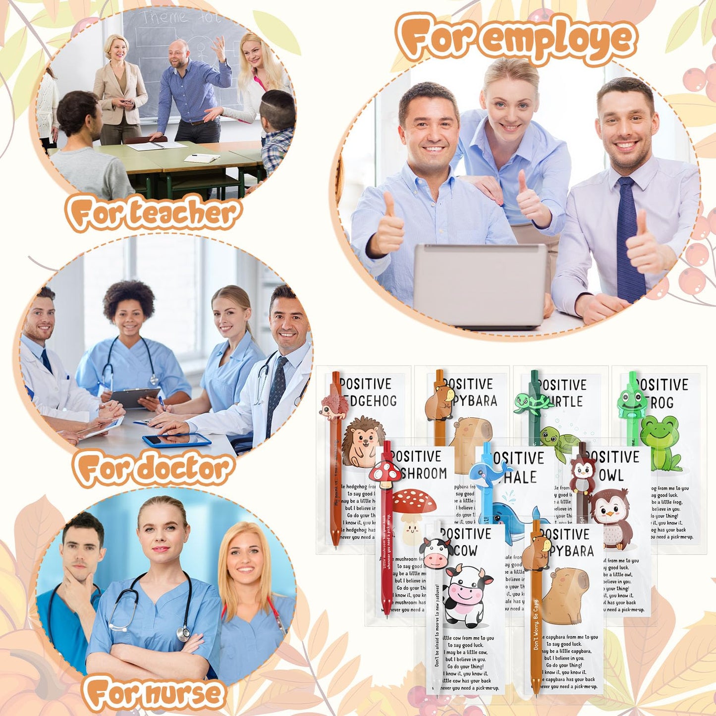 Landical 32 Set Positive Animal Pens Graduation Gift Bulk Cute Funny Pen with Inspirational Card Employee Appreciation Gift for Office Coworker Staff Teacher Student Classroom Teacher Nurse