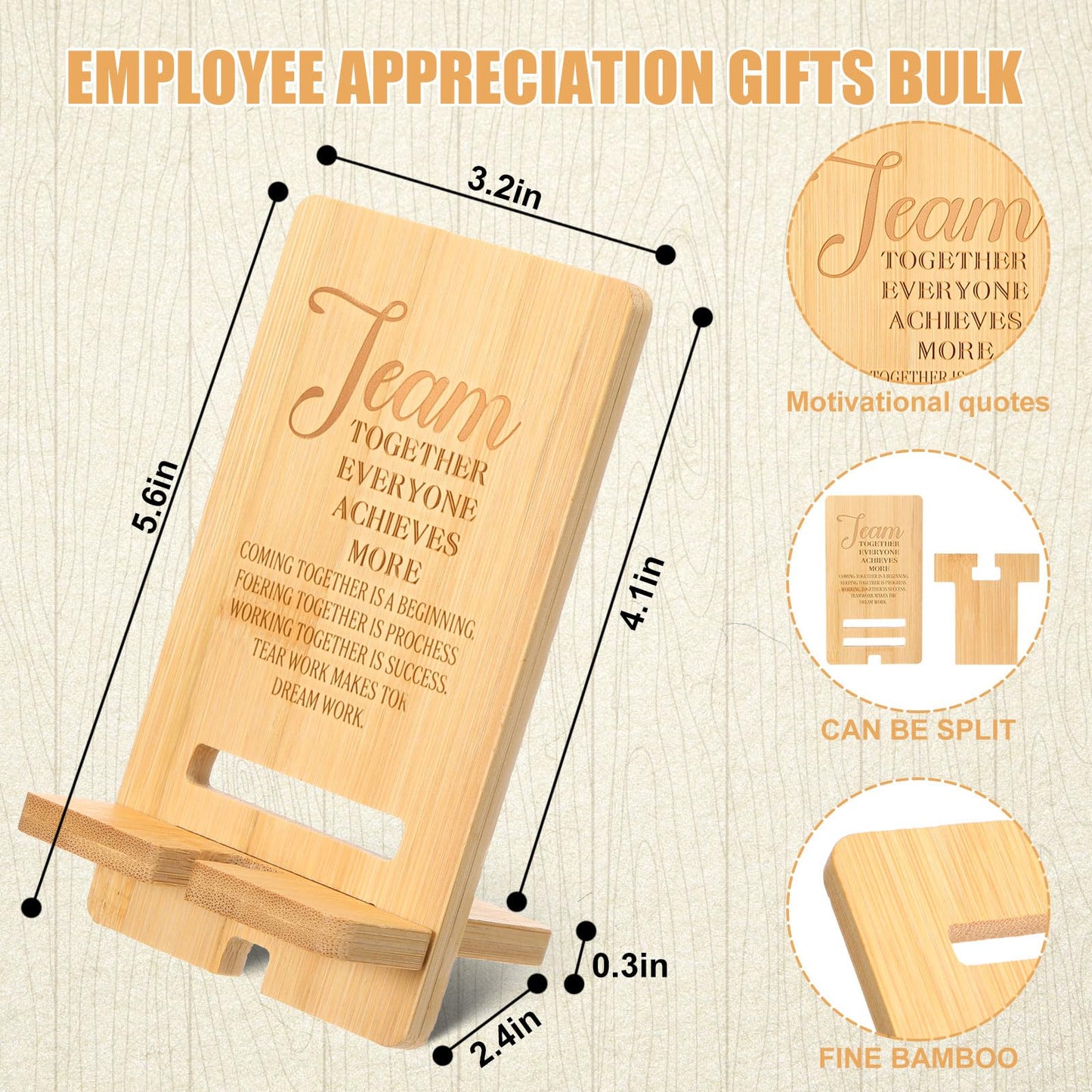 Ripeng 10 Pcs Employee Appreciation Gifts Bulk Bamboo Phone Stand for Desk Office Workers Inspiration Thank You Gift for Team Coworkers Staff Volunteer Nurse Teacher Colleagues Gratitude (Team)