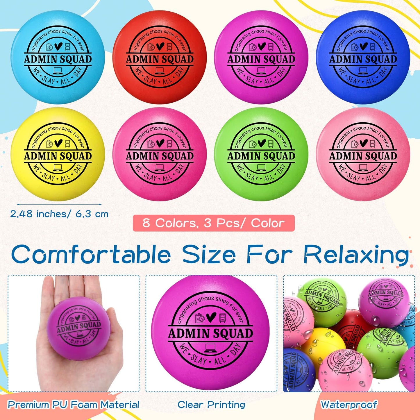 Poen 24 Pcs Administrative Professional Appreciation Gifts Admin Squad Gift Funny Stress Ball for Assistant Secretary Office School Coworkers Thank You Employees Appreciation Staff Team Desk