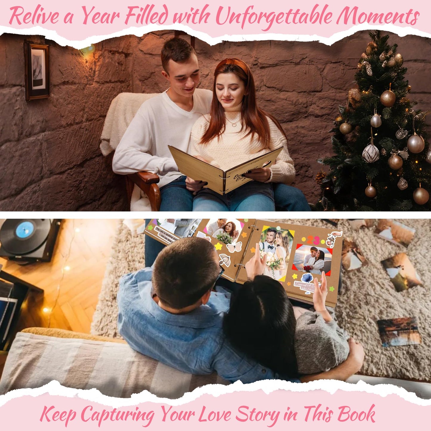 1 Year Our Story So Far Anniversary Scrapbook, Photo Album, DIY Memory Book with 12 Metallic Pens 16 Stickers 2 Puzzle Pieces, Romantic Gift for Boyfriend Girlfriend, 1st Wedding Gift Husband Wife