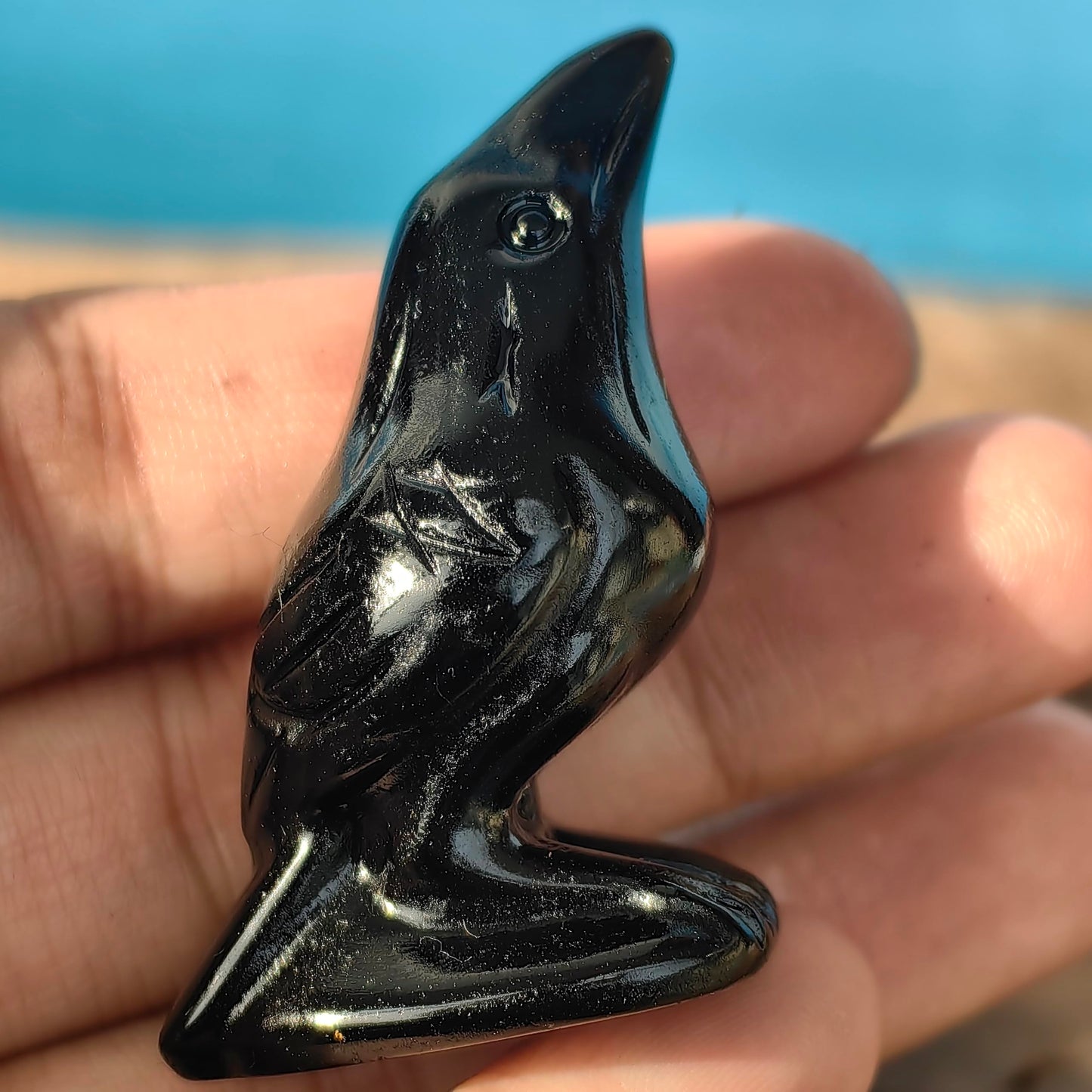 2" Natural Obsidian Flame Stone Crystal Crow Raven Statue Healing Crystal Handmade Sculpture Guardian Pocket Statues Reiki Bird Meditation Office Home Decoration Gift (Flame Stone and Obsidian)
