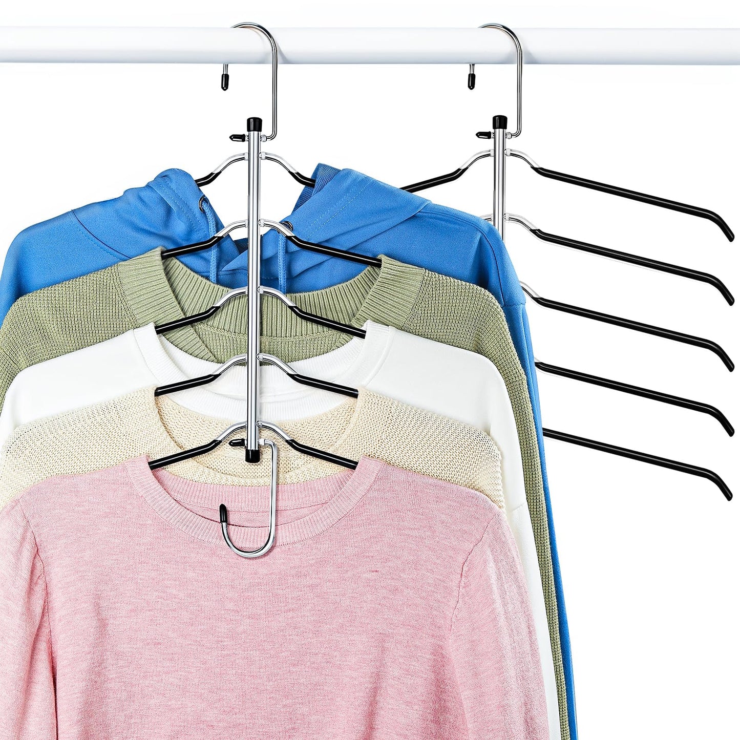 Clothes Hangers Space Saving Shirt Hangers, Lomrsiul Non Slip PVC Coating Multi Blouse Hangers Shirt Organizer for Closet Organizers and Storage for T Shirt Sweater Hoodie Coat Dress Black 2 Pack
