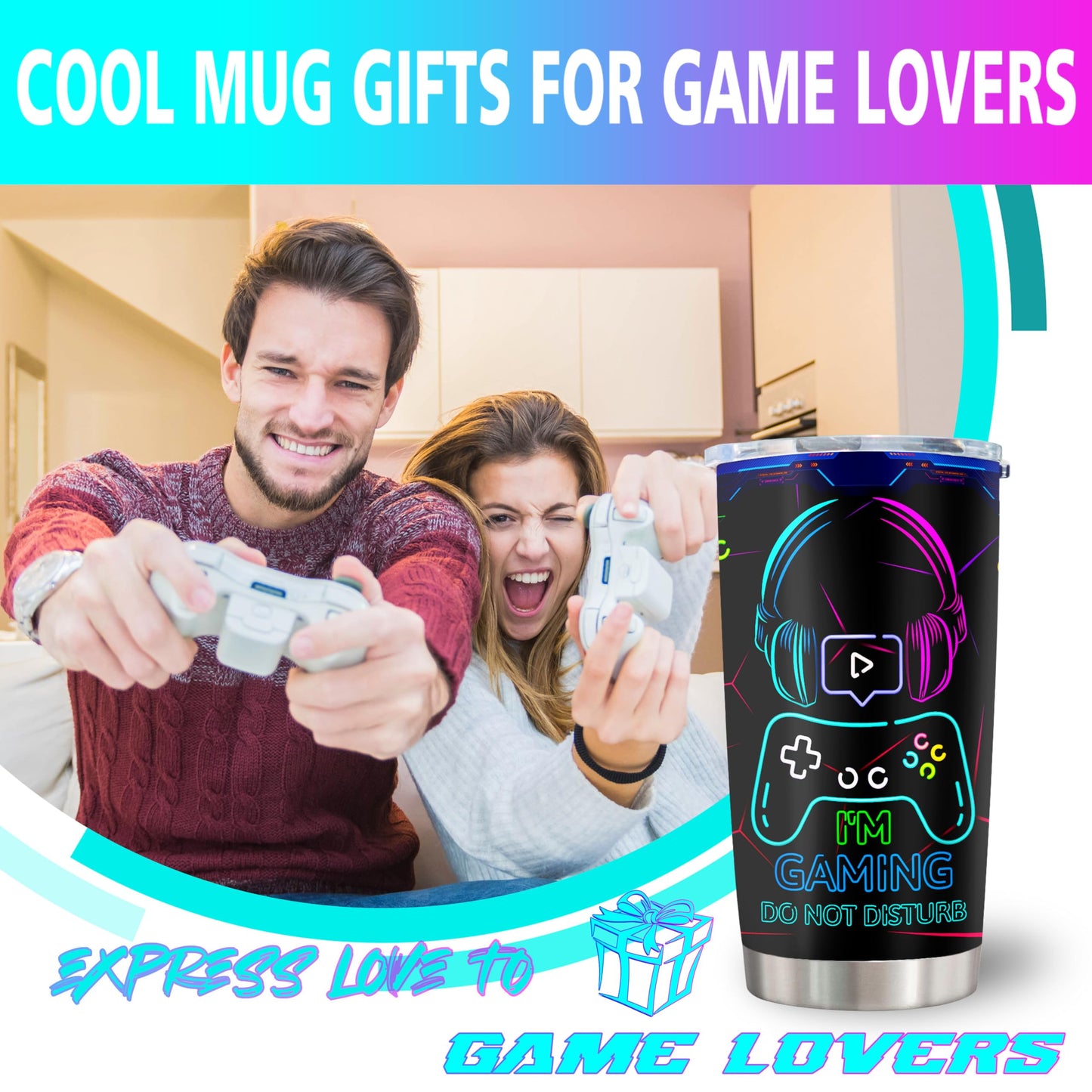 Fusui Gamer Gifts for Men, Easter Gifts for Gamers Kids, Gaming Stuff Mugs, Cool Christmas Birthday Gift for Him Men Teenage Teen Boys Boyfriend Husband, Video Games Stainless Steel Tumbler 20oz