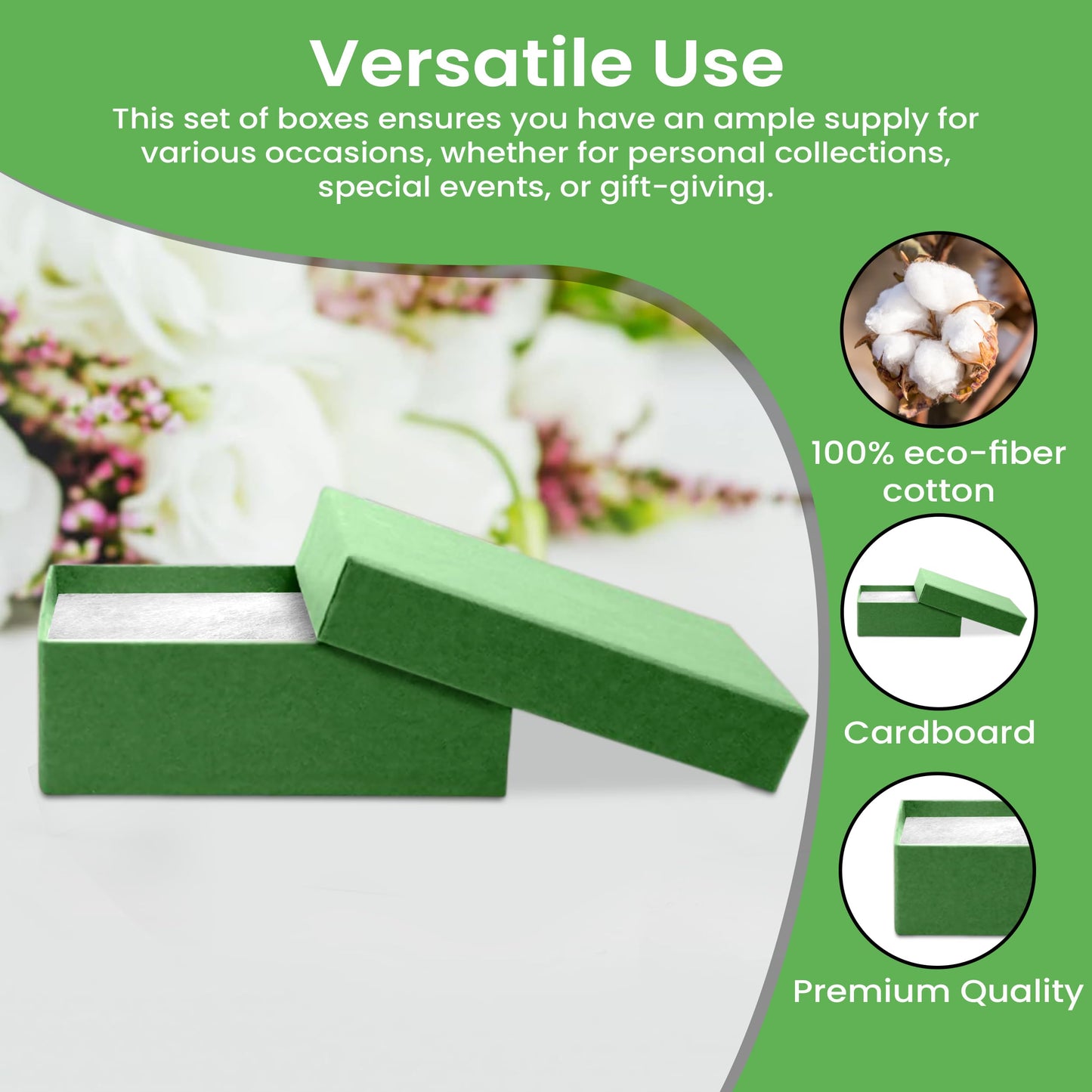 Novel Box 20 Pack Green Jewelry Gift Box 3x2.25x1in with Cotton Filled | Cardboard Jewelry Box | Gift Boxes with Lids Made in USA | Boxes for Bracelet Necklace Ring Earrings