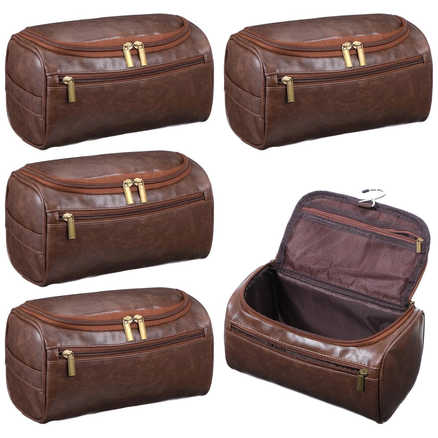 kenaeooe 4 Pcs Leather Toiletry Bag for Men Groomsmen Gifts Set with Hook Large Waterproof Travel Shaving Kit Vintage Cosmetic Bag for Father Boyfriend Anniversary