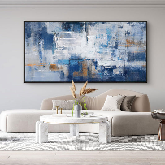 KLAKLA Blue Abstract Canvas Wall Art - Black Frame Artwork Picture Living Room Wall Decor Modern Paintings Large Wall Art for Bedroom Home Decoration