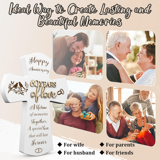 60th Anniversary Wedding Gifts for Wife Husband, Religious Cross Gifts for Women Men,60 year Romantic Anniversary Marriage Gift for Her,Him,Couple,Parents,Friends,Wedding Anniversary Decorations