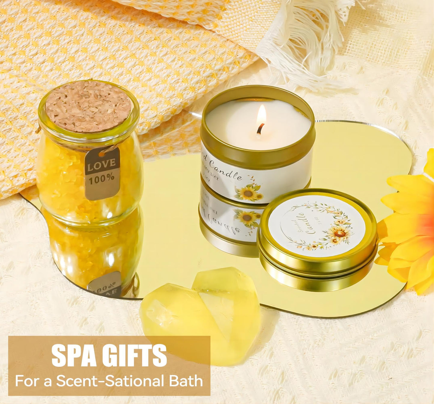 Mother's Day Gifts for Mom, 17pcs Relaxing Spa Gifts Set for Girls, Sisters, Mom, Sunflower Self-Care Package, Sending Sunshine Get Well Gifts for Women, Perfect Basket for Birthday & Mother's Day