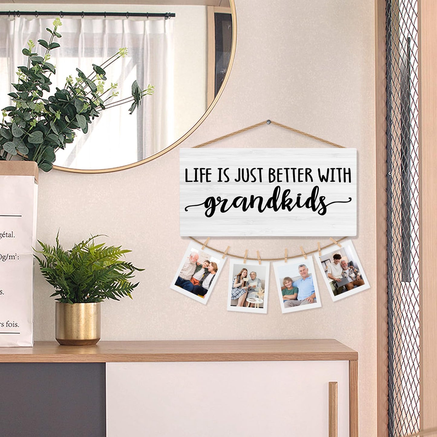 shiviody Grandparents Grandkids Picture Frame Photo Holder for Wall, Grandma Grandpa Gifts from Grandkids, Grandparents Gifts for Christmas Photo Hanging Display Picture Board for Wall Decor