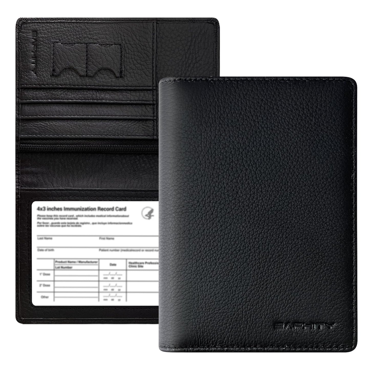 Genuine Leather Passport Holder Wallet Cover Gift for Women and Men-Gifts for Dad from Daughte-Travel Essentials Rfid Passport document Holder with Zipper Slot (Black)