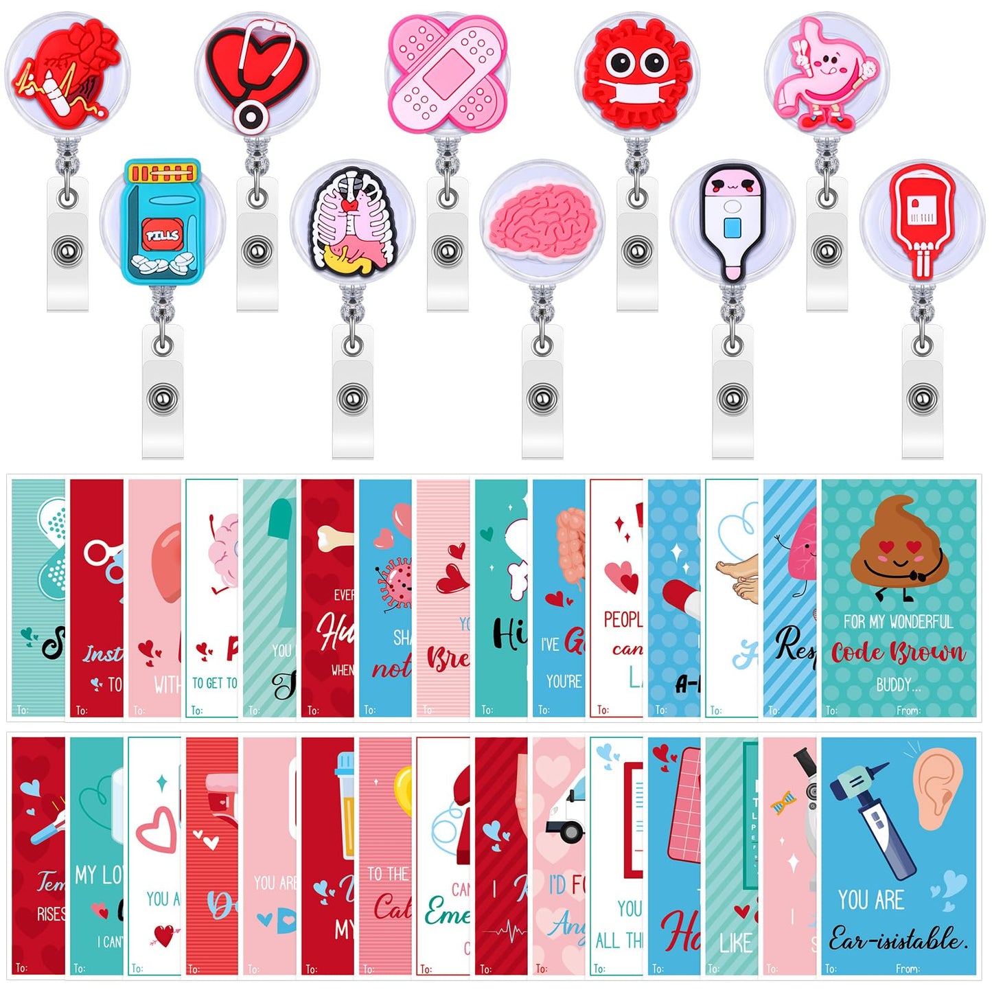 Geyoga 30 Sets Nurse Badge Reels Lanyard Retractable Medical Badge Holder Gifts with Healthcare Worker Thank You Card for Christmas Nurses Doctors ID Name Cards Emts Medical Staff(Nurse Style)
