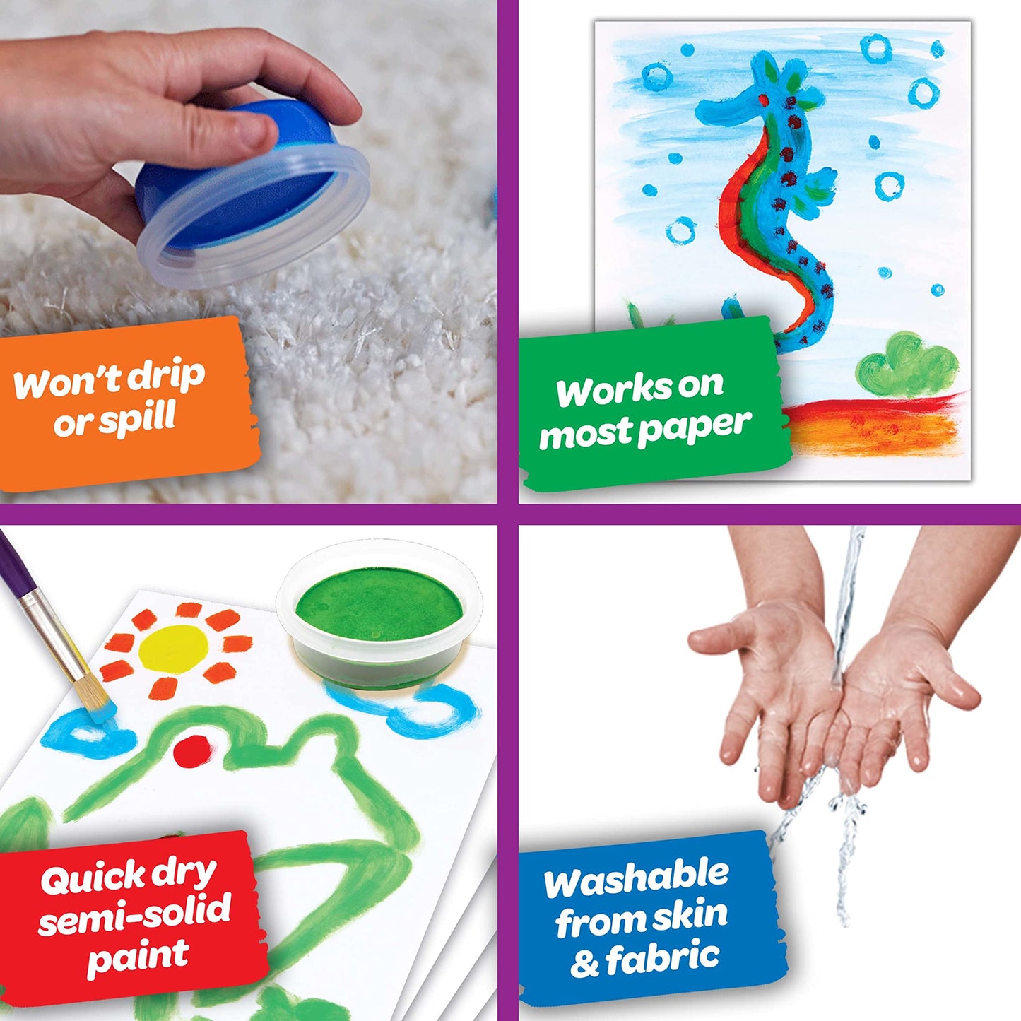Crayola Spill Proof Paint Set - Washable Paint for Kids, Includes Paint Brush & Paper, No Drip, Less Mess Arts & Crafts, Toddler Gift, Ages 3+