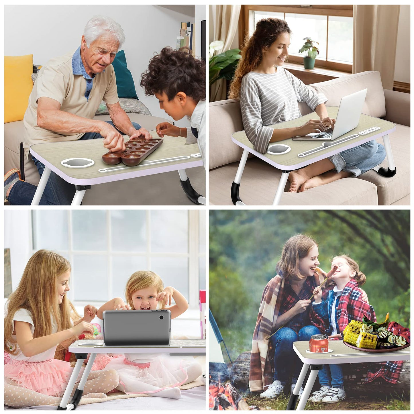 Zapuno Laptop Lap Desk, Foldable Laptop Table Tray with 4 USB Ports Storage Drawer and Cup Holder, Lap Bed Desk Notebook Stand Laptray Portable Standing Table for Bed Couch Floor