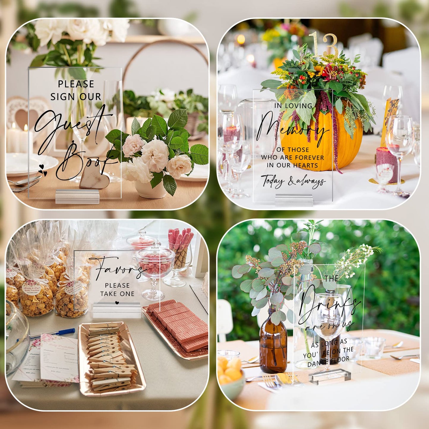 Weysat 6 Pcs Clear Acrylic Wedding Signs for Reception and Ceremony 5'' x 7'' Wedding Signage with Stand in Loving Memory Table Decorations Cards and Gifts Guestbook Reserved Table Sign(Classic Style)