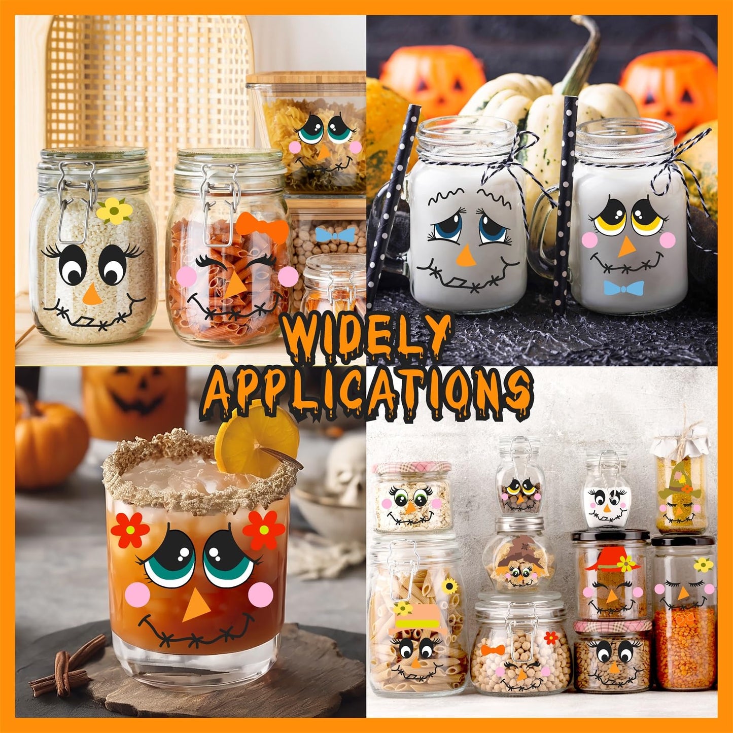 Pumpkin Decorating Stickers Halloween Pumpkin Faces Decals Funny Cartoon Scarecrow Faces Stickers Halloween Glass Decals for Crafts Cups Jars Ornaments Holiday Thanksgiving Party Decorations