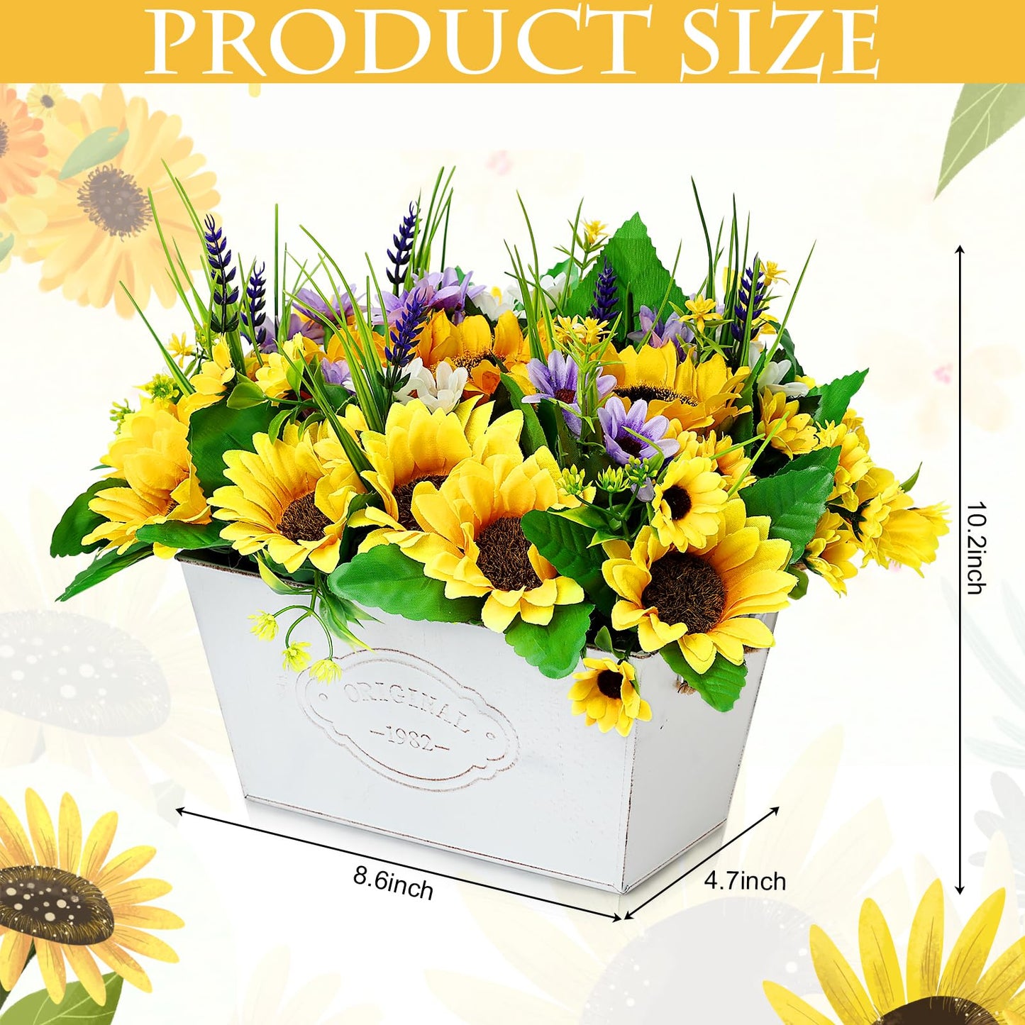 Scawim Pre-made Sunflower Centerpieces for Tables, Farmhouse Artificial Sunflowers Centerpieces in Pot Fake Sunflowers Arrangement for Home Decor, Rustic Potted Greenery for Wedding Party Kitchen Room