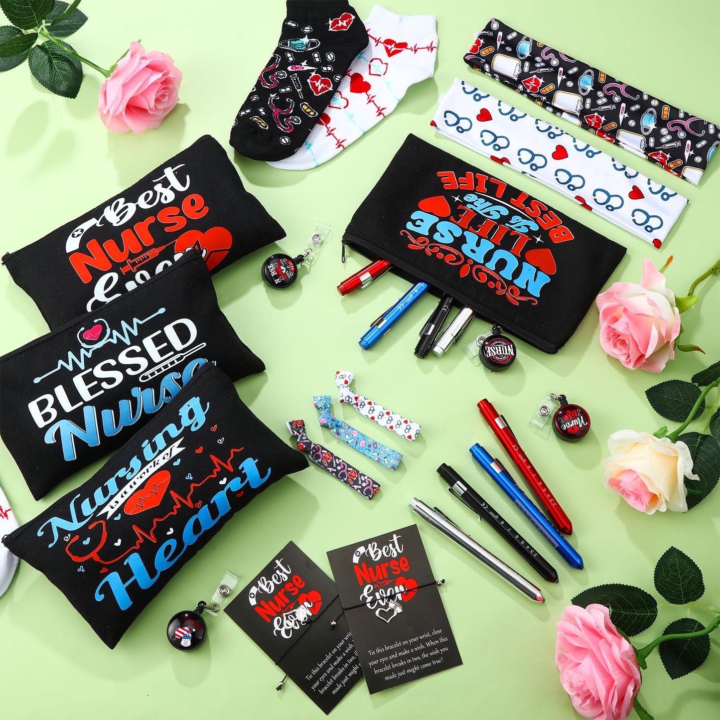 72 Pcs Nurse Week Gifts Bulk 2026,Nurses Appreciation Gift Set for Women Socks Makeup Bag Penlight Badge Reels Headband Bracelet Hair Rope for Graduation Gratitude Employees Doctor Hospital Staff Team