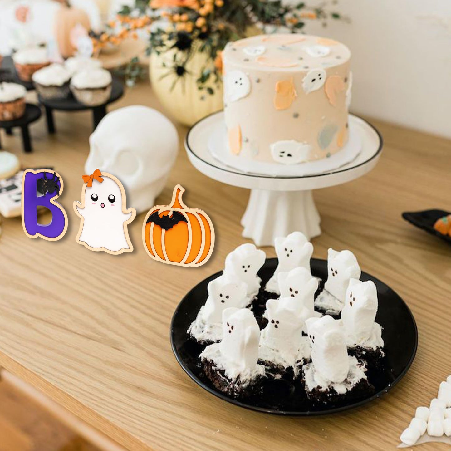 ZAIBIANHAO 3PCS Halloween WoodenTable Decorations Indoor - Halloween Spooky Wood Plank Signs for Party Home Display,Halloween Tiered Tray Table Centerpiece,Indoor Home Window Mantel Table Topper