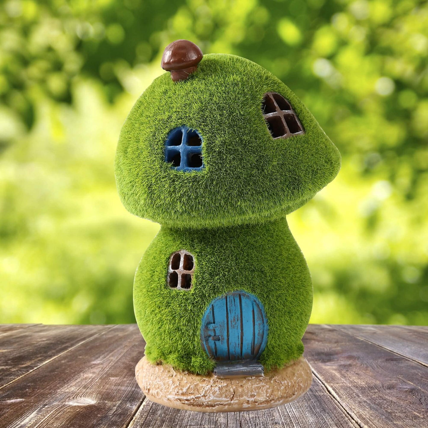 Darkdec Mushroom Fairy House Decor - Figurine Lights Outdoor Solar Fairy Garden House for Patio Lawn Yard Ornaments, Housewarming Gift 7.4 inch