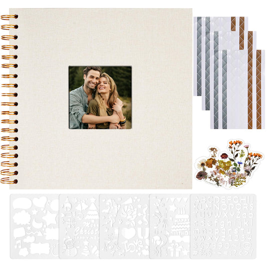 Vienrose 8x8 Inch Scrapbook DIY Small Hardcover Kraft White Pages Scrapbook Photo Album Linen Cover Scrap Book Photo Albums Scrapbooking Supplies Kit for Couple Family Wedding Travel