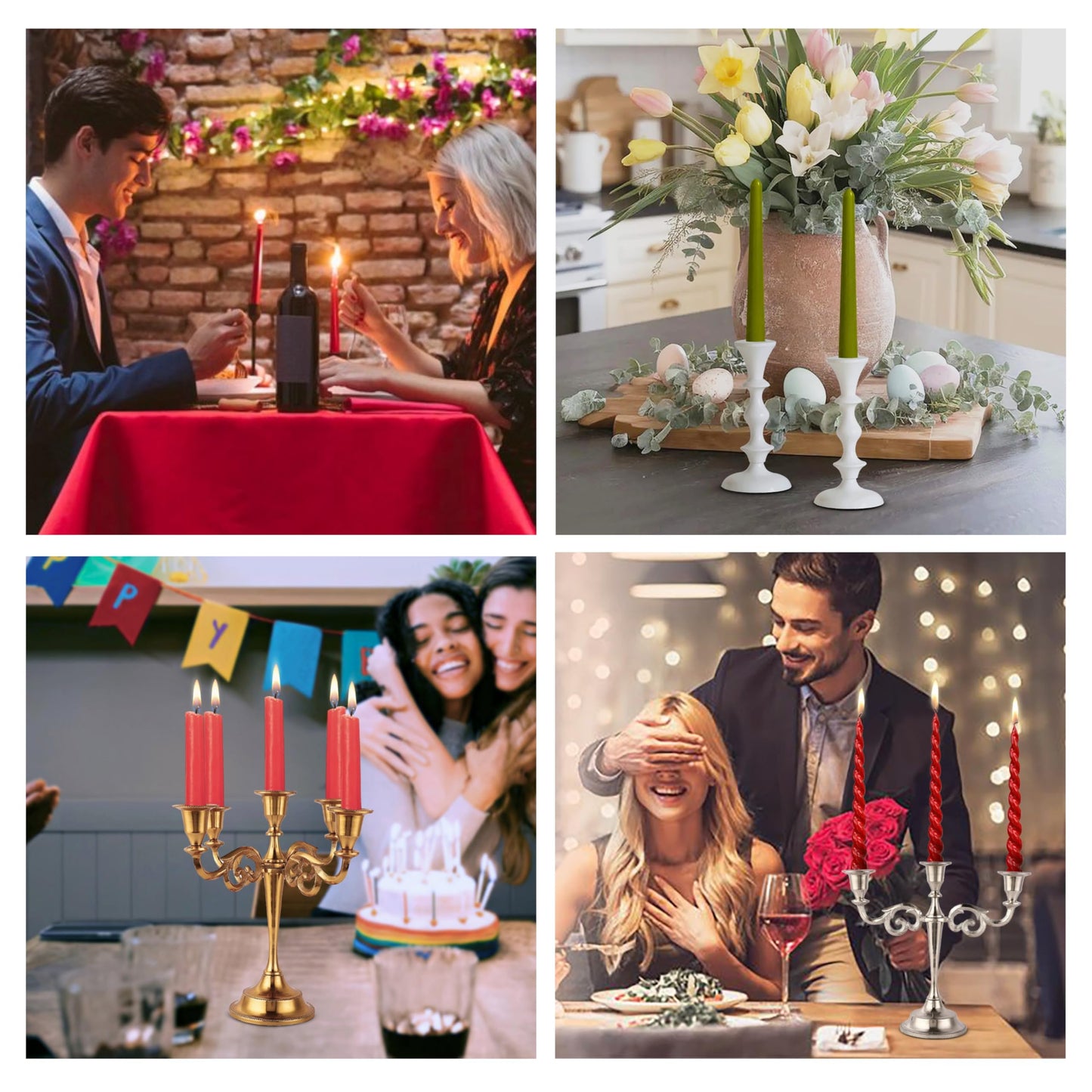 Rely+ 3 Arm Baby Candelabra Black Matte 8 Inch Taper Candle Holders Gothic Decorations Candlesticks Holder Home Decor Wedding Parties Centerpiece for Dining Table