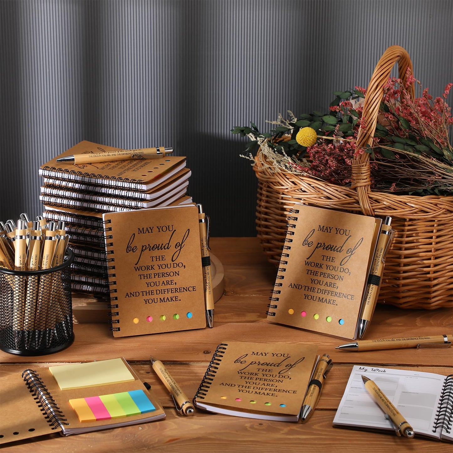 Moinchore 20 Sets Teacher Appreciation Gifts Thank You Gifts Inspirational Spiral Notebooks with Sticky Notepad and Bamboo Pen Nurse Week Gift for Team Nurse Coworker Graduation (May You Be Proud)