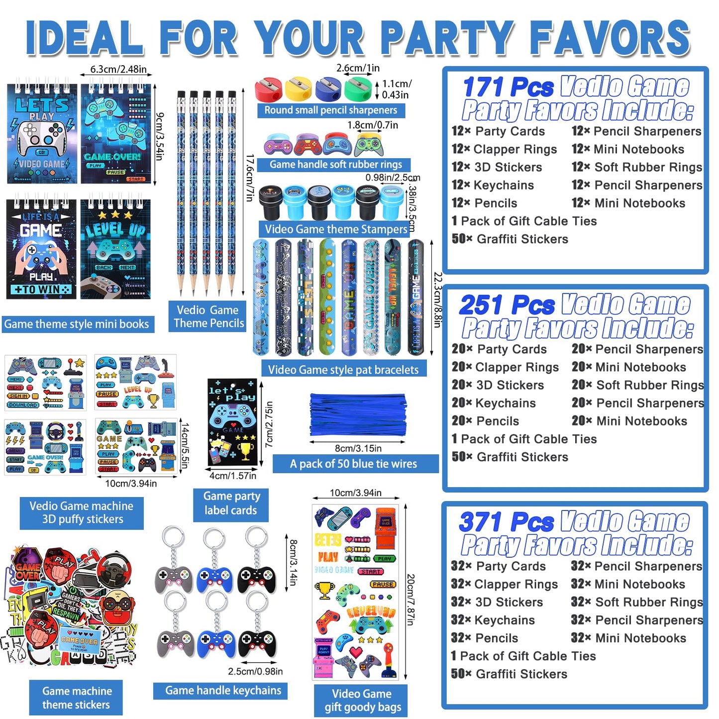 Sayglossy 251 Pcs Cool Video Game Party Favors Set Includes Gift Bags Pencils Notebook Sharpener Slap Bracelets Rings Keychains Tattoo Gaming Stickers Stamper Gamer Party Favors Birthday