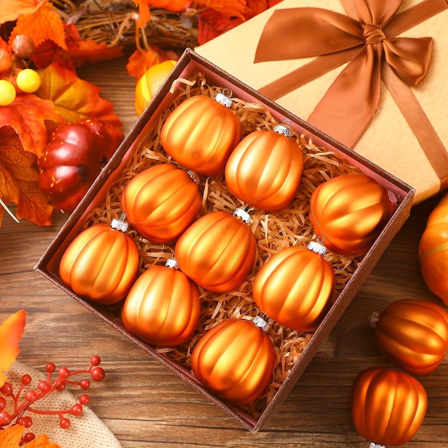 Pinenjoy 24Pcs Orange Pumpkin Hanging Ornament 2 Inch Mini Pumpkin Ball Fall Harvest Decoration for DIY Crafts Thanksgiving Halloween Christmas Tree Autumn Party Table Home Decor