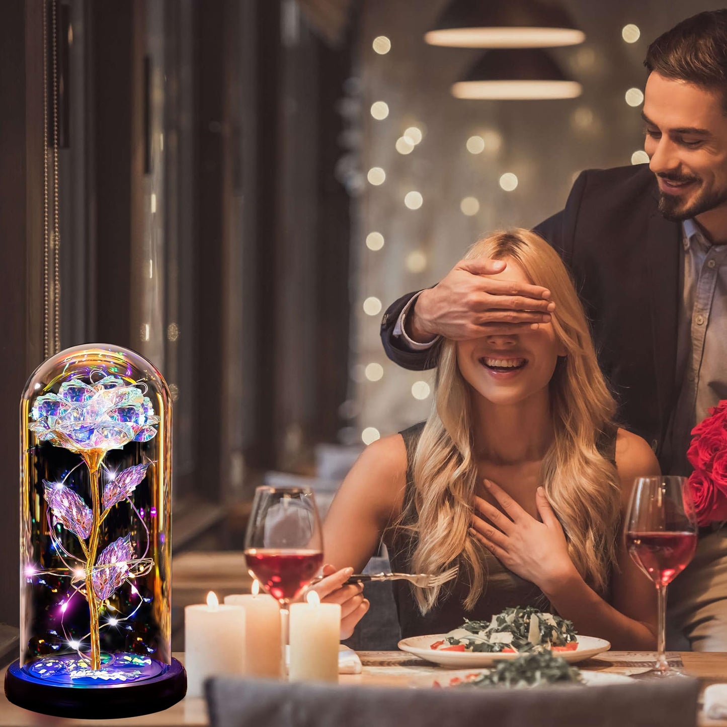 Thrjia Mothers Day Rose Flowers Gifts for Mom Wife Women Grandma,Mothers Day Presents Wife Grandma Mom from Daughter,Birthday Gifts for Women Light Up Rose in A Glass Dome Presents for Her Gold