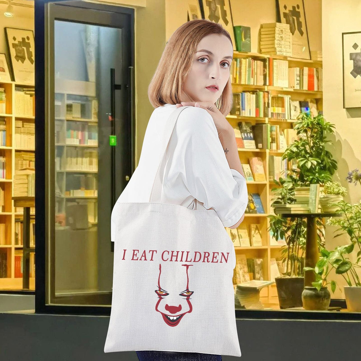 LEVLO Clown Cosmetic Make Up Bag Clown Fans Gift I Eat Children Makeup Zipper Pouch Bag Horror Movie Merchandise(Eat Children Tote)