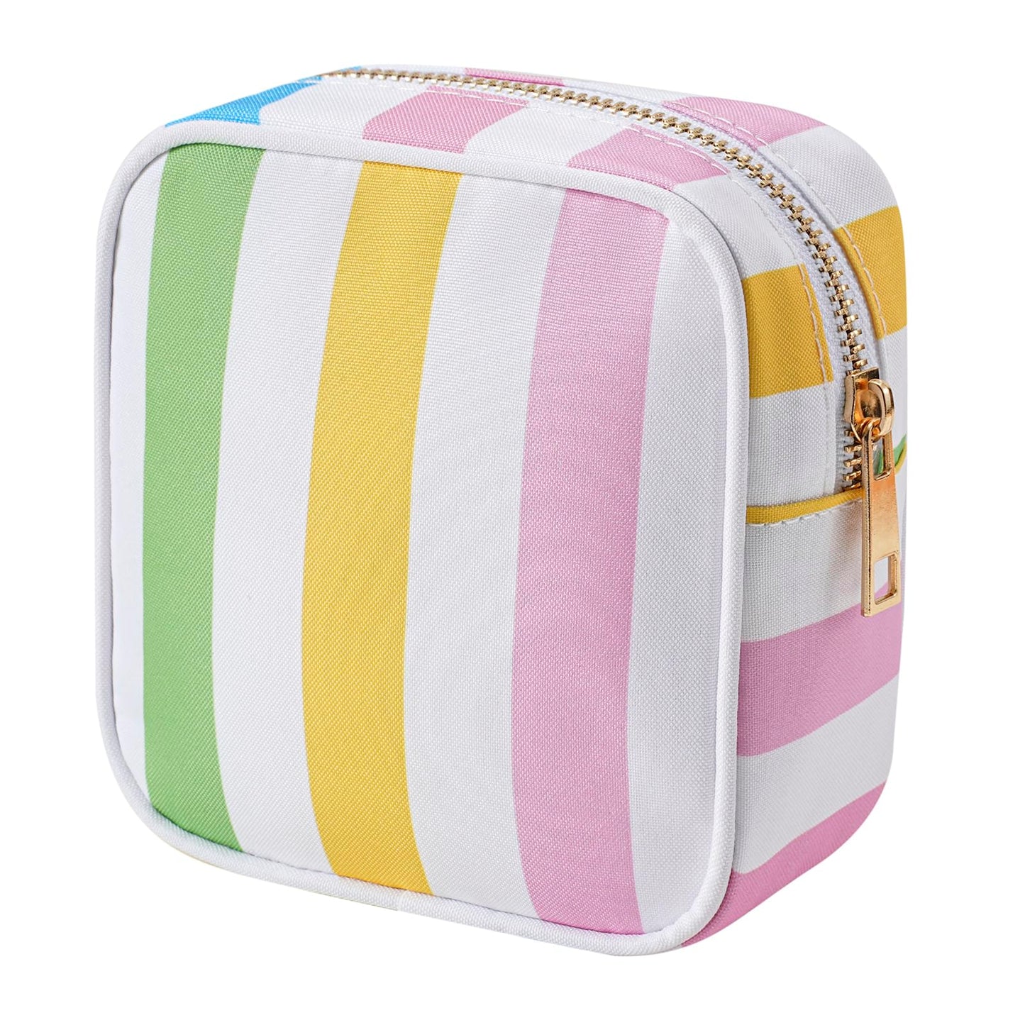 RSRSLEII Small Stripe Makeup Bag for Purse, Mini Cosmetics Bag with Zipper, Cute Cosmetic Pouch for Women Girls, Key Pocket Lipstick Pouch Card Holder Data Cable Organizer(06 Colorful Stripes)