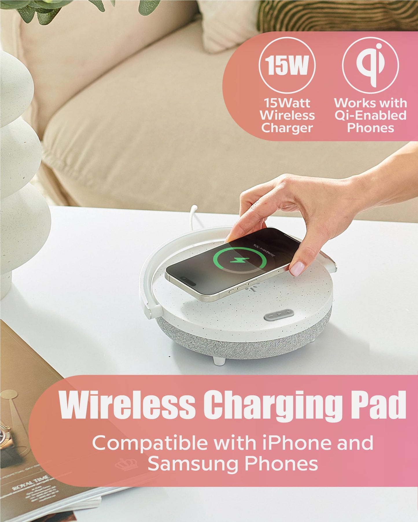 BELMAK Bedside Lamp with Wireless Charger, Birthday Gifts for Women, 6 in 1 Touch Bedside Lamp, Portable Bluetooth Speaker, Gift for Her, Mom, Dad, Mens Gifts for Birthday Unique