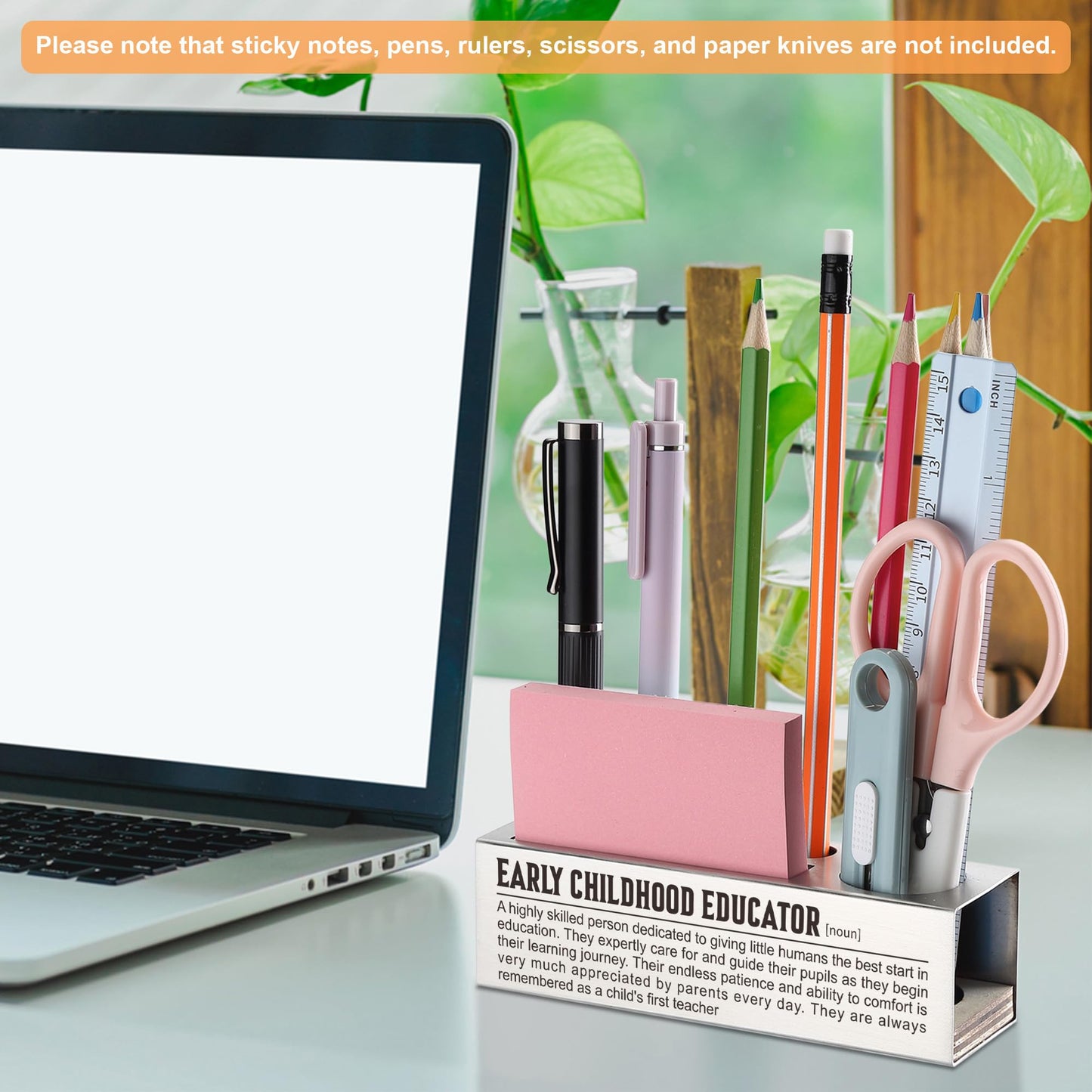 CINRLLA Early Childhood Educator Gifts, Teacher Appreciation Gifts, Teacher Graduation Gifts, Pen Holder for Desk, Pen Holder with Sticky Notes Holder, Office Stationery Organizer, CPA327