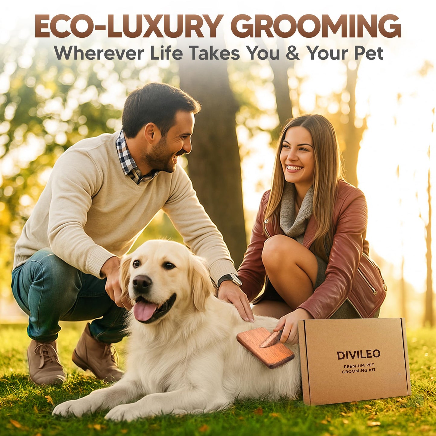 DIVILEO Premium Waterproof Pet Grooming Kit for Dogs & Cats – Wooden Handle Slicker Brush, Deshedding Comb & Nail Clipper – Professional Dog Grooming Supplies Set with Canvas Pouch | USA Brand