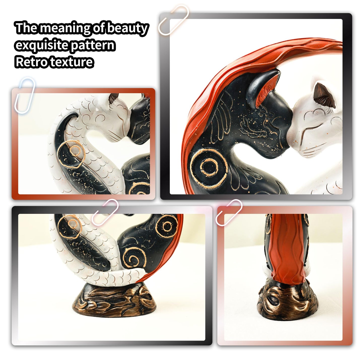 JNMYHM Black and White Yin Yang Cat for Home Decor, Cat Figurines Resin Room Decoration, Retro Cats Animal for Bookshelf Office Table, Gifts for Women Mom Cat Lovers