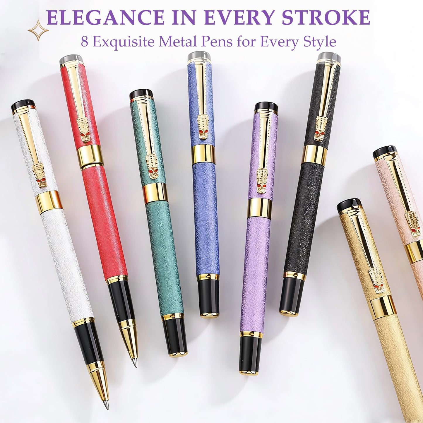 ZJEOSO Fancy Pens for Women, Nice Rollerball Pens with Dragon Design, Elegant Gift Pen, Office & Signature Writing Pen, Refillable Black Ink Business Pen (Purple)