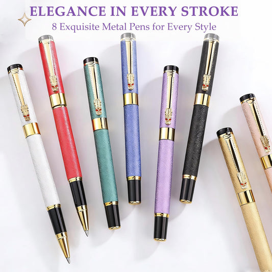 ZJEOSO Fancy Pens for Women, Nice Rollerball Pens with Dragon Design, Elegant Gift Pen, Office & Signature Writing Pen, Refillable Black Ink Business Pen (Purple)