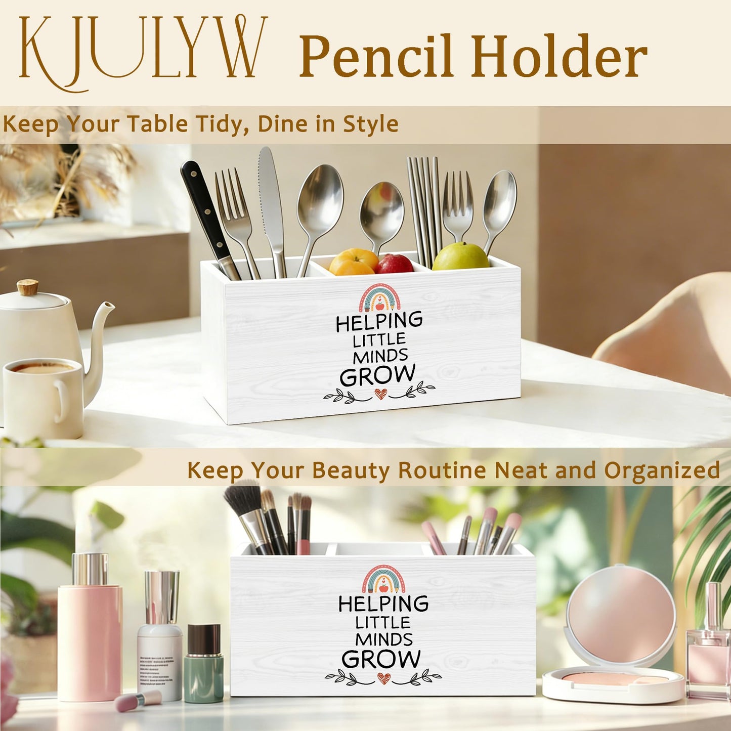 KJULYW Teacher Appreciation Gifts Pen Holder for Desk, Kindergarten Teacher Gifts for Women Coworker Wooden Box Pencil Pen Holder Organizer for Home Office Desk Accessories