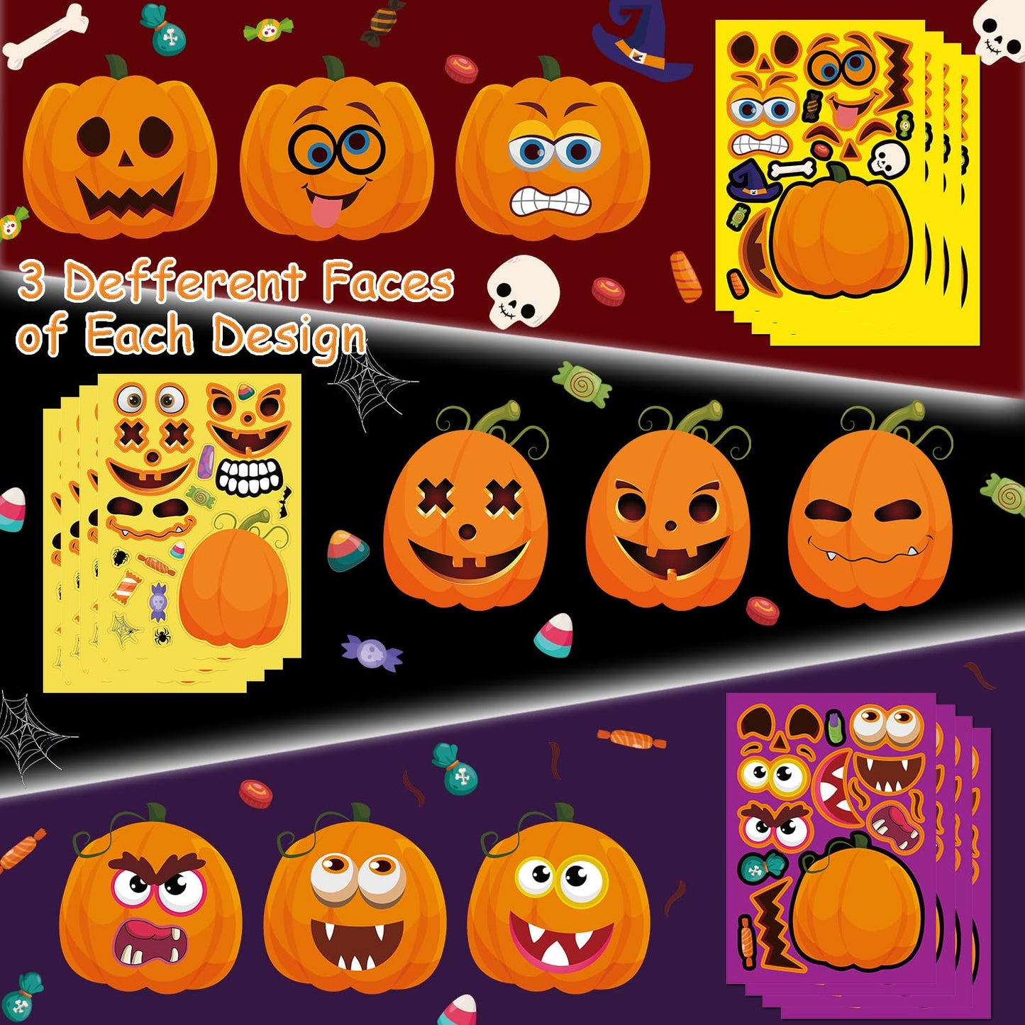 56 Sheets Halloween Pumpkin Make a Face Stickers for Kids - 14 Different Pumpkin Designs - Fun Halloween Party Favors Crafts Games & Activities Supplies
