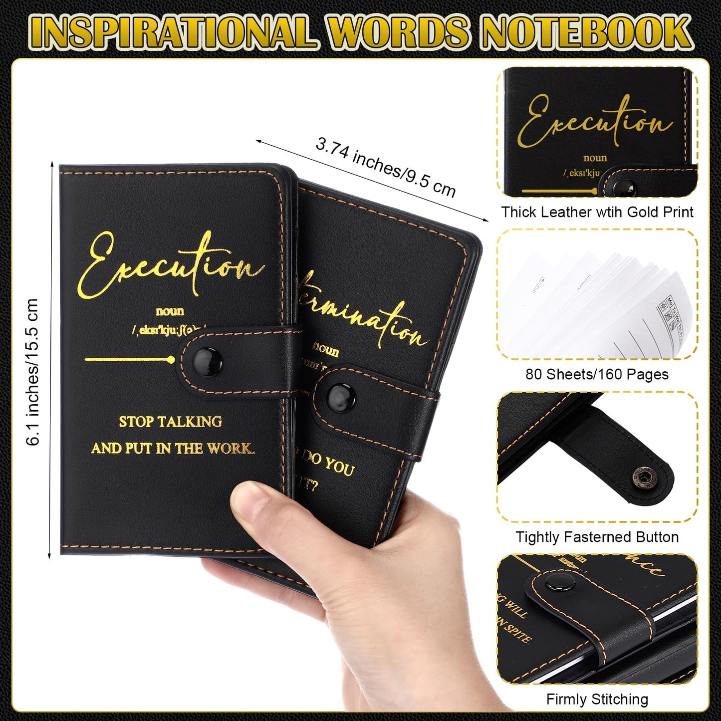 Tenceur 10 Sets Teacher Appreciation Gifts in Bulk Pocket Notebooks with Pens Motivational Leather Journals for Staff Employee Teacher Students Office School Supplies (Black)