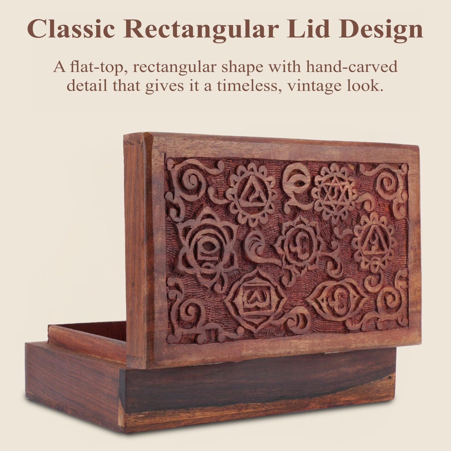 Ajuny Decorative Wooden Jewelry Box Keepsake 8 Inch - 7 Chakra Carving Box for Jewelry, Coins, Tarot Cards, Small Treasures Chest Travel Organizer
