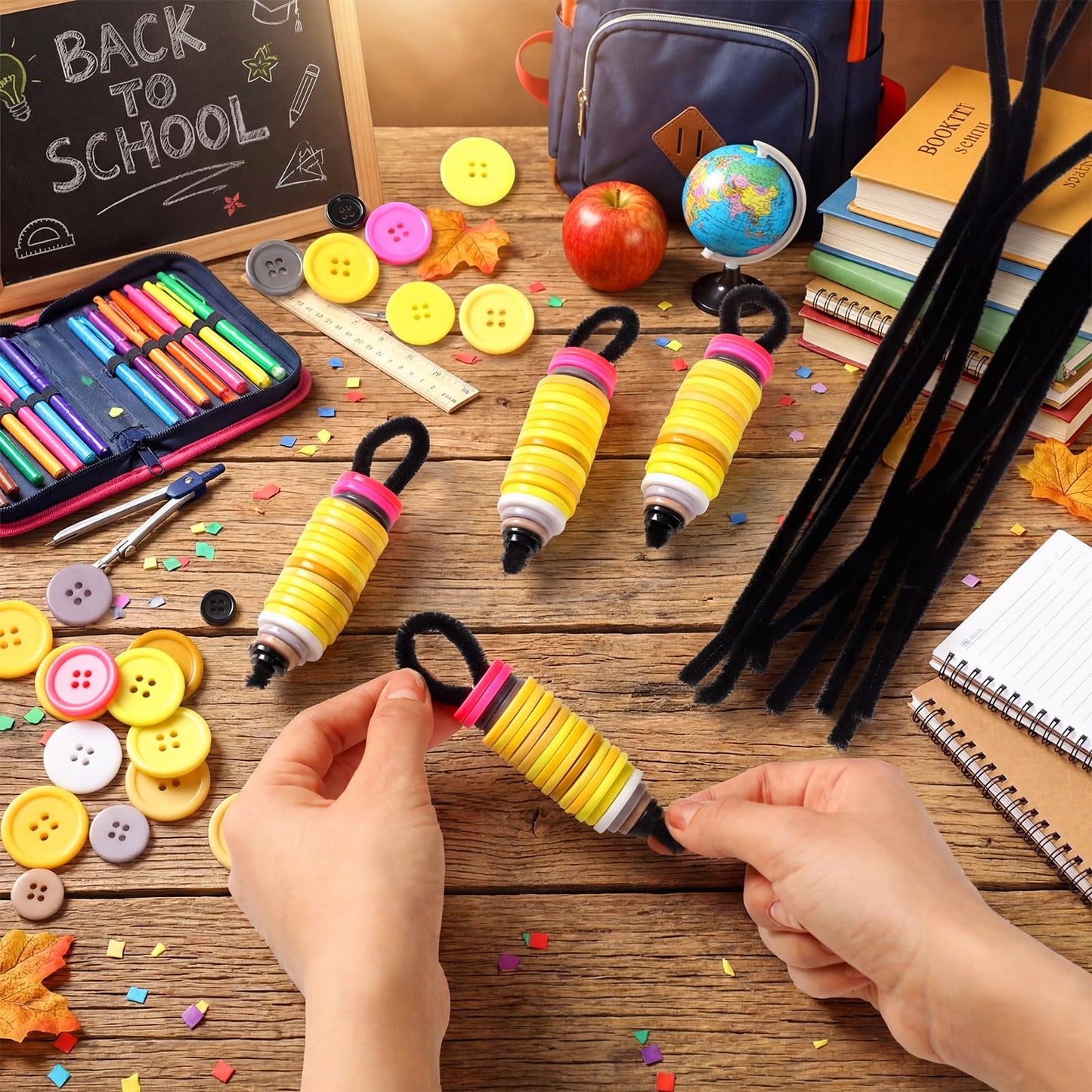 12 Sets Preschool Graduation Craft Kits 2026 Grad Pencil Button Ornament Back to School Hanging Ornament for Classroom First Day of School Student Teacher Appreciation Party Decor
