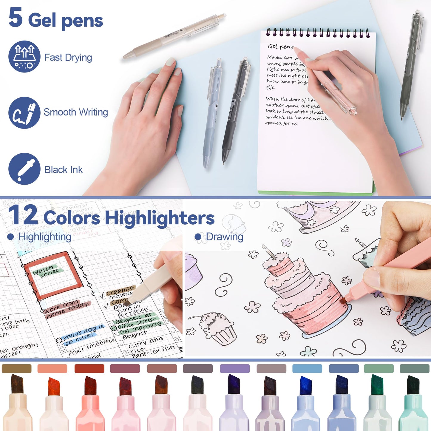 DazSpirit 61 PCS Aesthetic School Supplies with Cute Pencil Case, No Bleed Highlighters, Gel & Erasable Pens, Mechanical Pencils, Refills, Complete College Essentials Stationery Kit for Women