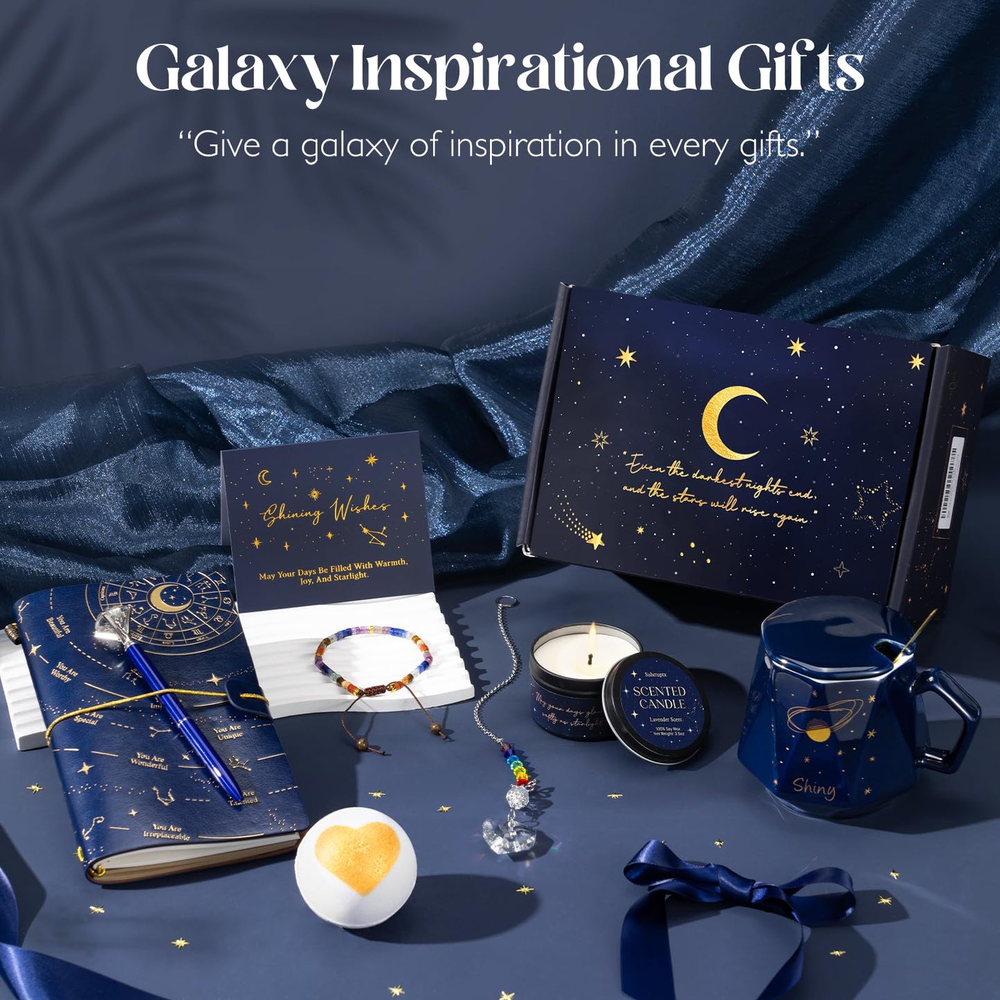 Good Luck Gifts, Encouragement New Beginnings Gift Baskets for Women w/Crystal Healing Bracelets, Galaxy Thinking of You, Farewell, Get Well, Graduation Gifts for Friend Her Friendship Coworker