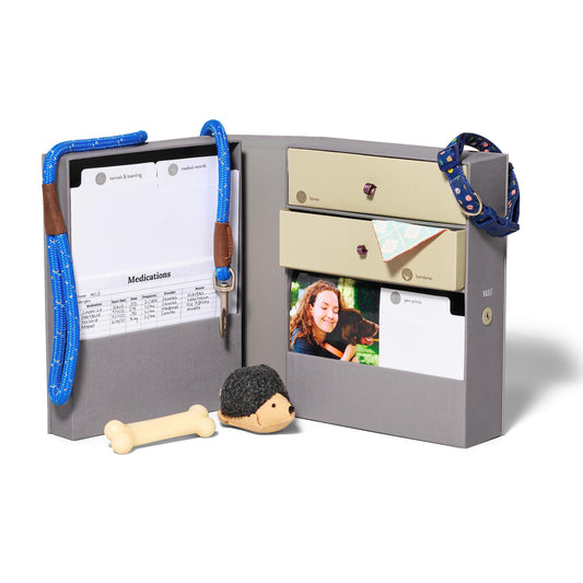 Savor | All-in-One Organizer | Gray Keep Vet Records, Tags, Collars and Fido's Favorite Toy Organized or Keep Cherished Pet Memories Safe in One Convenient Home with This Gift for Pet Parents