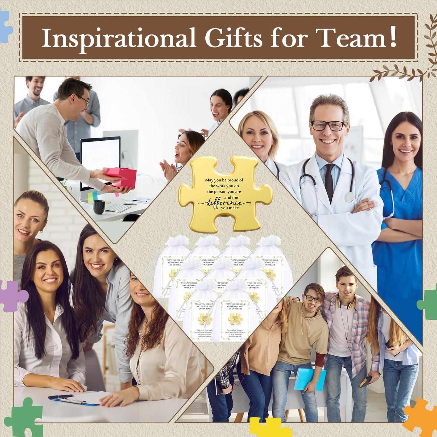 Solsew 25 Sets Teacher Appreciation Gift Bulk for Employees Puzzle Piece Lapel Pin Thank You Cards for Team Nurse Volunteer Coworkers Lab Ems Cna Week Gifts Bulk (May You)